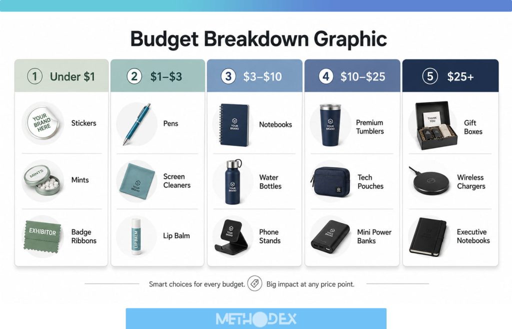 budget breakdown of trade show booth gifts